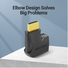 Перехідник HDMI F -> HDMI M, кут 270°, правий, PVC, чорний, Vention
