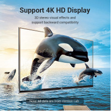 Перехідник HDMI F -> HDMI M, кут 270°, правий, PVC, чорний, Vention
