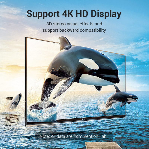 Перехідник HDMI F -> HDMI M, кут 270°, правий, PVC, чорний, Vention