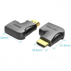 Перехідник HDMI F -> HDMI M, кут 270°, правий, PVC, чорний, Vention
