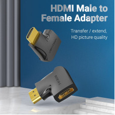 Перехідник HDMI F -> HDMI M, кут 270°, правий, PVC, чорний, Vention