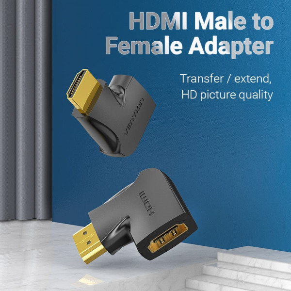 Перехідник HDMI F -> HDMI M, кут 270°, правий, PVC, чорний, Vention