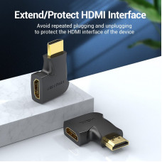 Перехідник HDMI F -> HDMI M, кут 270°, правий, PVC, чорний, Vention