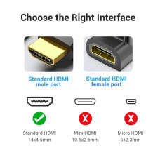 Перехідник HDMI F -> HDMI M, кут 90° 4K 60Hz PVC Vention чорний
