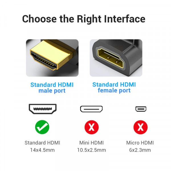Перехідник HDMI F -> HDMI M, кут 90° 4K 60Hz PVC Vention чорний