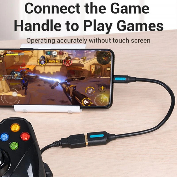 Перехідник USB 2.0 Micro BM -> USB AF (OTG) 0.15 м, PVC Vention чорний