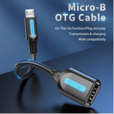 Перехідник USB 2.0 Micro BM -> USB AF (OTG) 0.15 м, PVC Vention чорний