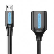 Перехідник USB 2.0 Micro BM -> USB AF (OTG) 0.15 м, PVC Vention чорний