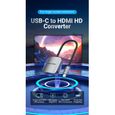 Перехідник USB 3.1 Type-C -> HDMI (F), 4K 30HZ, кабель 0.15м, Vention сірий
