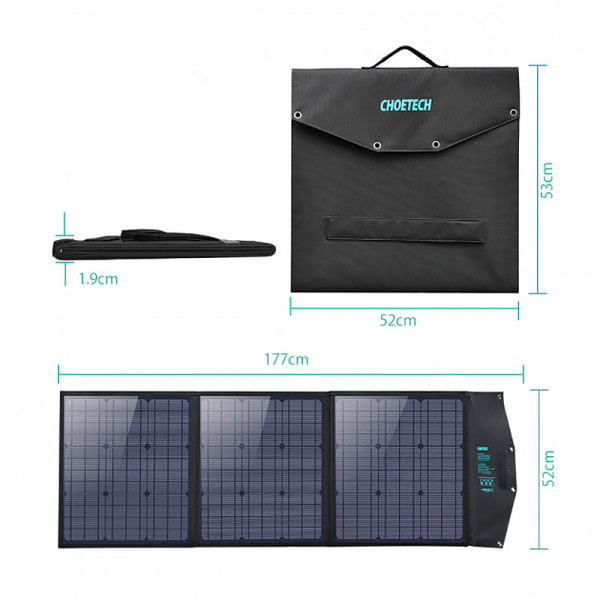 Сонячна панель Choetech 120W DC120W,1*USB QC3.0 18W,1*USB-C PD3.0 60W, 1xUSBA 12W (177x53см)