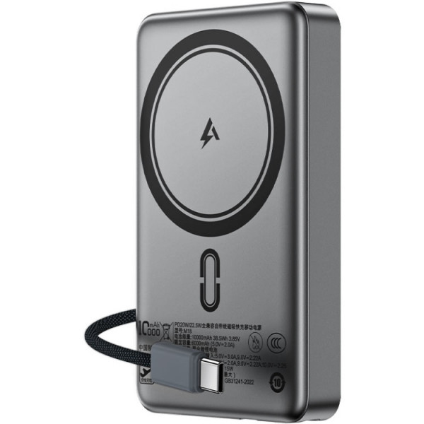 УМБ Acefast Magnetic Wireless 10000mAh 22.5W PD,QC 3.0 USB-C In/Out, QI 15W M18 Black