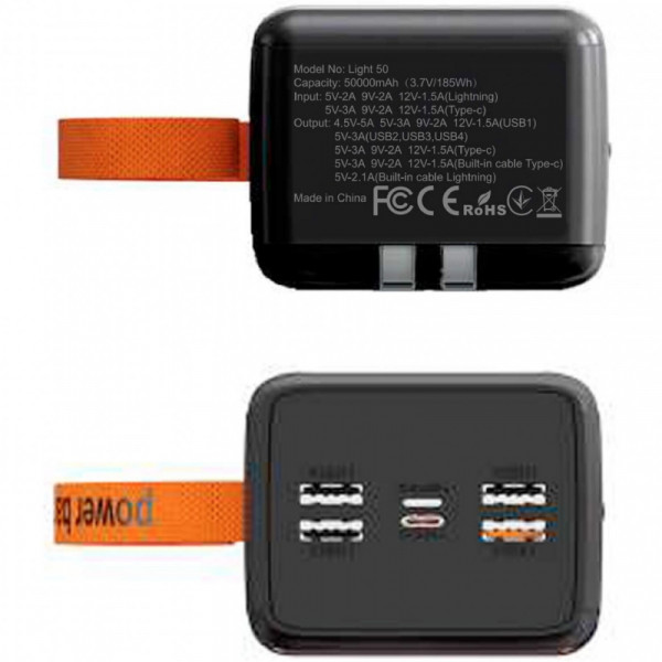 УМБ Aspiring 50000mAh Light 50 22,5W PD 4xUSB-A, USB-C In/Out,Lightning, with USB-C/Lightning cables