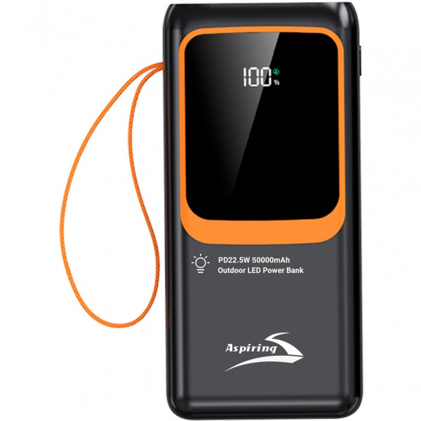 УМБ Aspiring 50000mAh Light 50 22,5W PD 4xUSB-A, USB-C In/Out,Lightning, with USB-C/Lightning cables