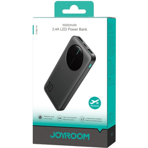 УМБ Joyroom JR-PBF12 10000mAh 22.5W QC, 2xUSB-A, USB-C In/Out Black