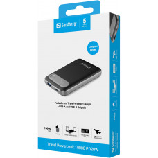 УМБ Sandberg Travel 10000mAh 20W 4,5A PD,QC3.0,USB-A,USB-C, LED, сірий
