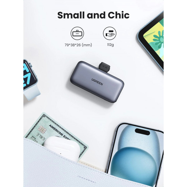 УМБ Ugreen 5000mAh 22,5W USB-C In/Out, with build-in Type-C connector (PB503) сірий