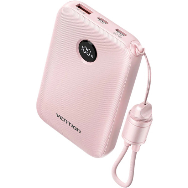 УМБ Vention 10000mAh 22,5W PD, QC USB-A/2xUSB-C In/Out Pink