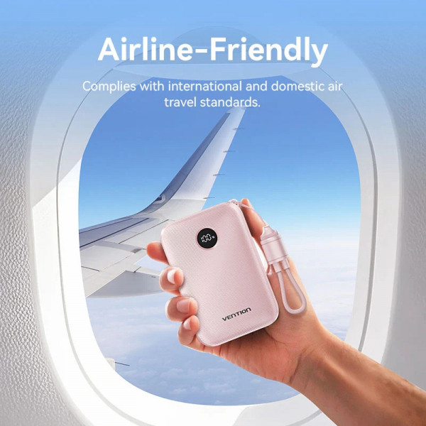 УМБ Vention 10000mAh 22,5W PD, QC USB-A/2xUSB-C In/Out Pink