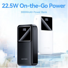 УМБ Vention 30000mAh 22.5W PD,QC3.0, Micro-USB,USB-C,2xUSB-A,LED Display, Black