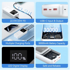 УМБ Vention 30000mAh 22.5W PD,QC3.0, Micro-USB,USB-C,2xUSB-A,LED Display, Black