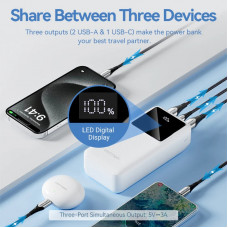 УМБ Vention 30000mAh 22.5W PD,QC3.0, Micro-USB,USB-C,2xUSB-A,LED Display, Black