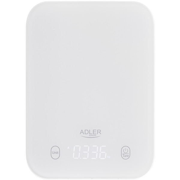 Ваги кухонні Adler AD 3181 white електронні/ 10кг/ г; кг, фунт/ 2хААА/ автовимкнення/ скло