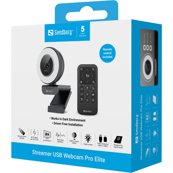 Веб-камера Sandberg Streamer USB Webcam Pro Elite Full HD, Remote control, USB-A/USB-C connection