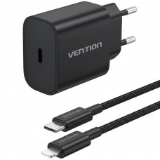 Зарядний пристрій 1xUSB-C 20W + USB-C to Lightning cable М-М Black Vention