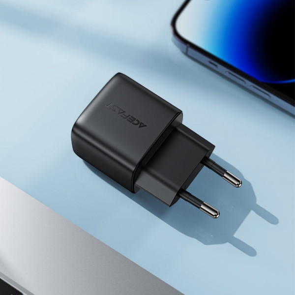 Зарядний пристрій 2xUSB 35W (USB-C+USB-A) with digital display Gan A116 Black Acefast