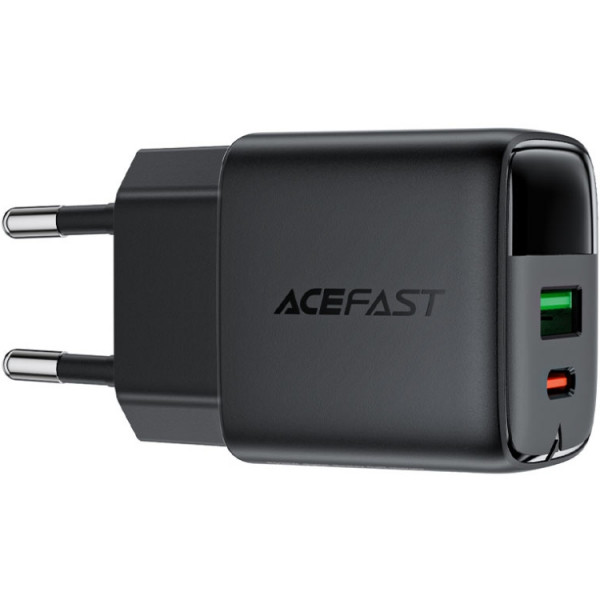 Зарядний пристрій 2xUSB 35W (USB-C+USB-A) with digital display Gan A116 Black Acefast