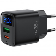 Зарядний пристрій 2xUSB 35W (USB-C+USB-A) with digital display Gan A116 Black Acefast