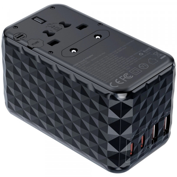Зарядний пристрій 4xUSB 100W PD (2хUSB-C+2хUSB-A) TRAVEL Universal сharger diamond чорний Choe