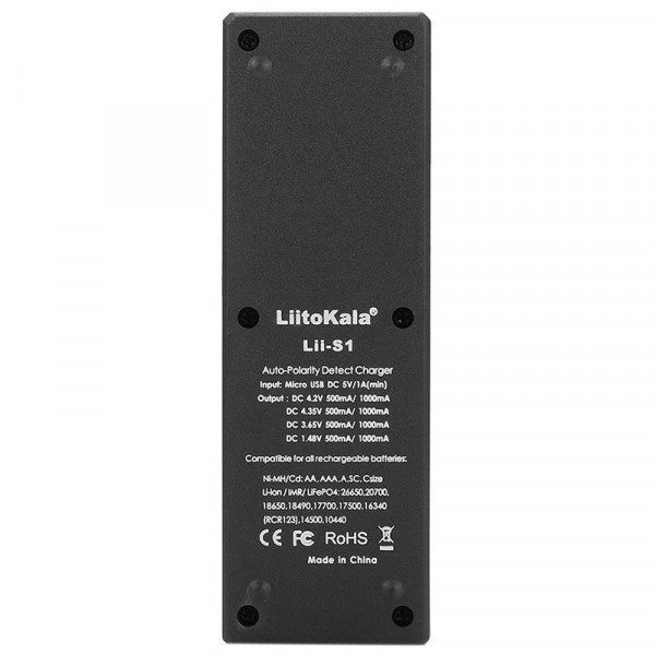 Зарядний пристрій LiitoKala Lii-S1, 1x(Lion/LiFePO4/NiMH/NiCd), Auto Polarity, Display