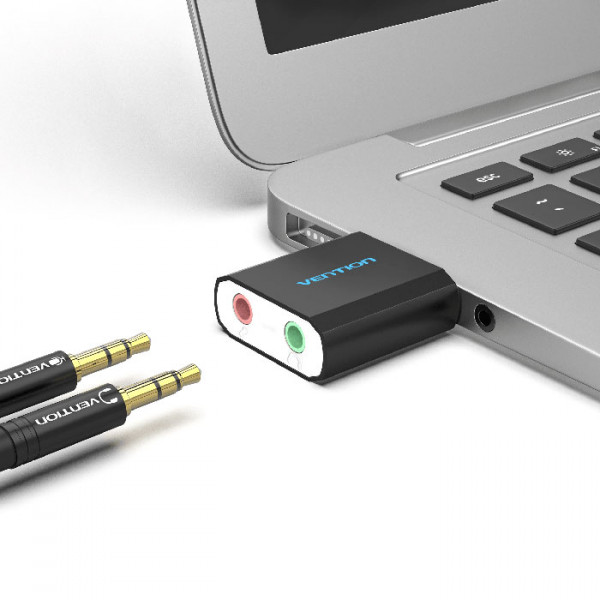 Звукова карта USB AUX jack, 2*TRS (Mic + Ear) Metal Vention
