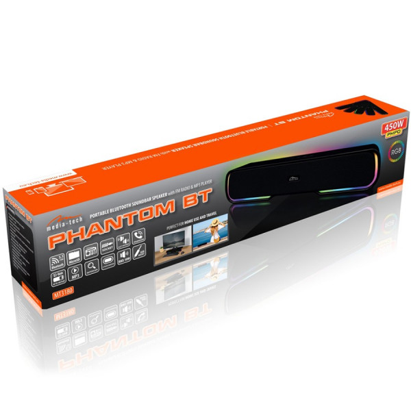Акустична система 2.0 Media-Tech 10W, Bluetooth Soundbar PHANTOM BT 10Вт., LED Light