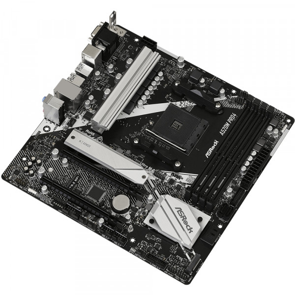 ASRock A520M PRO4 (AM4/A520, 4*DDR4, 2xPCIex16, D-Sub/DP/HDMI, 4xSATAІІІ, 2xM.2, GLan, 8ch, mATX)
