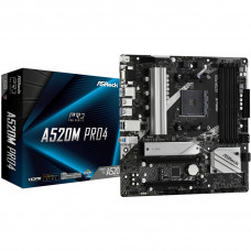 ASRock A520M PRO4 (AM4/A520, 4*DDR4, 2xPCIex16, D-Sub/DP/HDMI, 4xSATAІІІ, 2xM.2, GLan, 8ch, mATX)