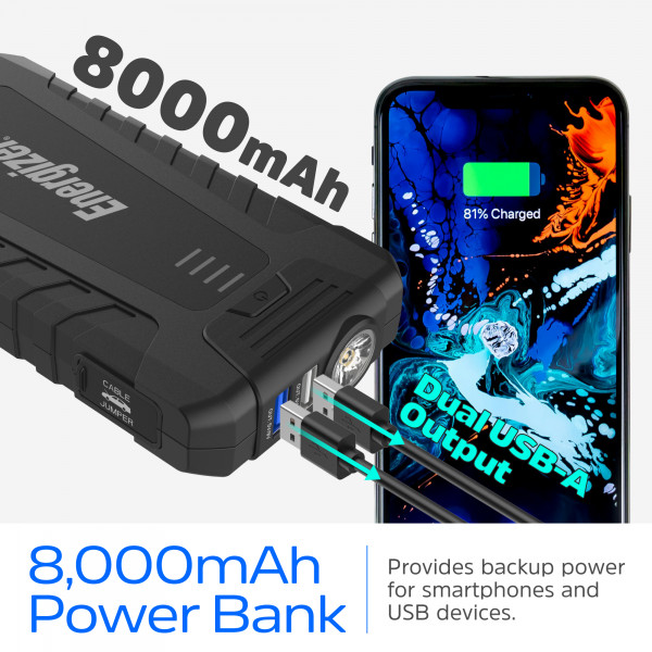 Автомобільний Jump Starter 8000mAh, 1200А, 2xUSB-A, USB-C, ліхтар Energizer
