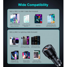 Автозарядка 2xUSB 63W (USB-C+USB-A) PD45W+QC3.018W чорна Choetech