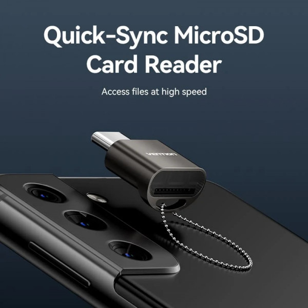 Card Reader USB 2.0 Type-C, 1-слот microSD, OTG 512 Гб, Aluminum Alloy, сірий Vention