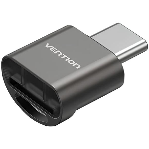 Card Reader USB 2.0 Type-C, 1-слот microSD, OTG 512 Гб, Aluminum Alloy, сірий Vention