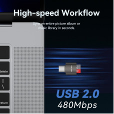 Card Reader USB 2.0 Type-C, 1-слот microSD, OTG 512 Гб, Aluminum Alloy, сірий Vention