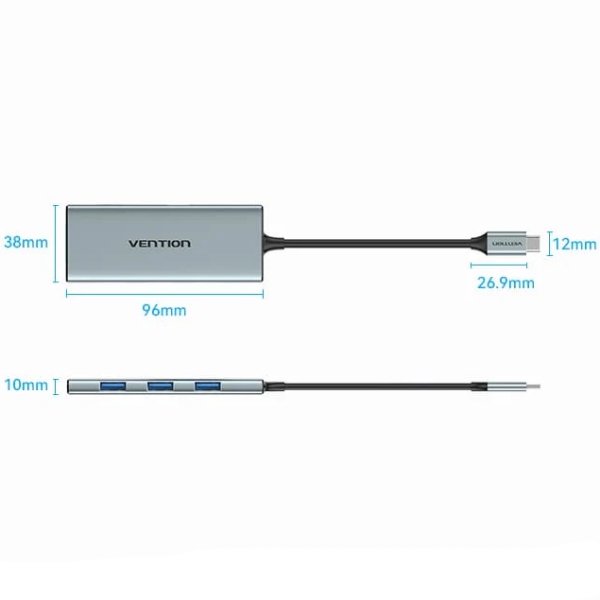 Док-станція USB3.1 Type-C -> HDMI 4K30Hz/USB 3.0x3/SD/TF/PD 100W 7-in-1 Vention
