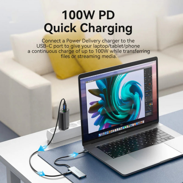 Док-станція USB3.1 Type-C -> HDMI 4K30Hz/USB 3.0x3/SD/TF/PD 100W 7-in-1 Vention
