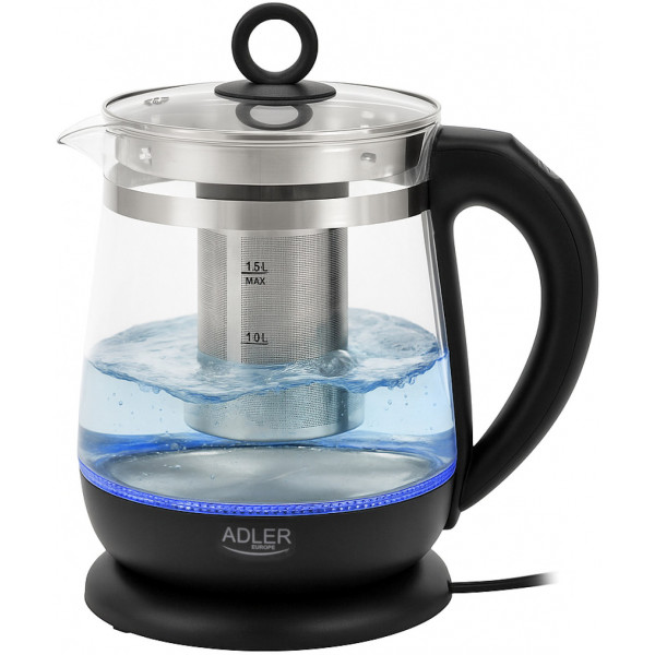 Електрочайник Adler AD 1299 1850-2200Вт/ 1.5л/ скло/ заварник/ встановлення температури/ чорний