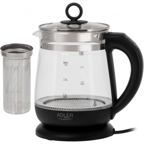 Електрочайник Adler AD 1299 1850-2200Вт/ 1.5л/ скло/ заварник/ встановлення температури/ чорний