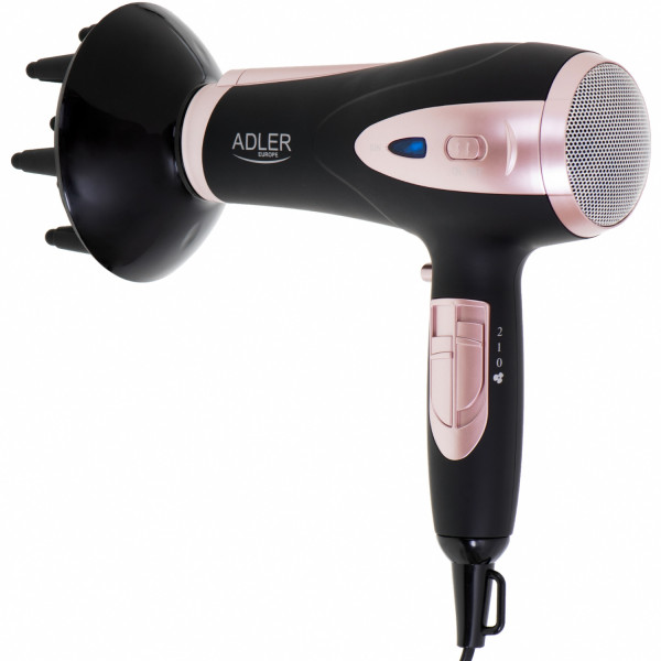 Фен Adler AD 2248 black 2200Вт/ 2 швидкості/ хол.обдув/ темп.режимів-3/ іонізація/ насадки - 2 шт.
