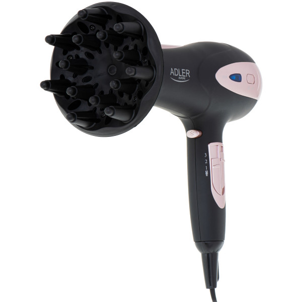 Фен Adler AD 2248 black 2200Вт/ 2 швидкості/ хол.обдув/ темп.режимів-3/ іонізація/ насадки - 2 шт.