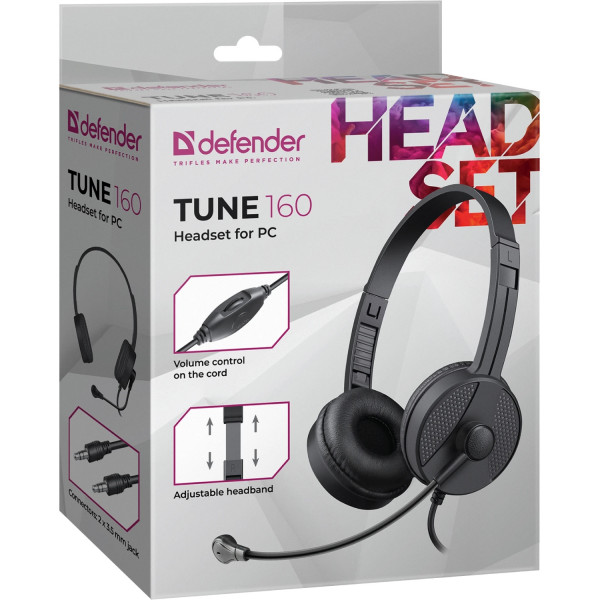 Гарнітура Defender Tune 160 2x3,5мм, 1,8м, чорна