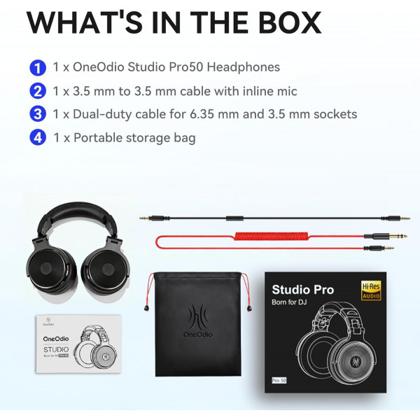 Гарнітура OneOdio Pro 50, 3,5мм/6,35мм, Black